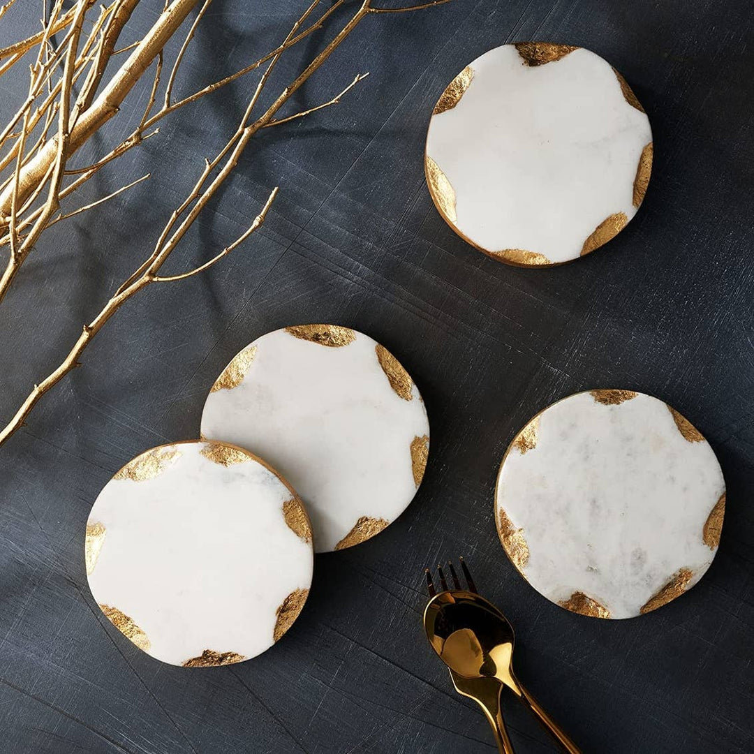 Set of Four Round Marble Coasters Gold Edge - Gift Guide - Gabrielle's Biloxi