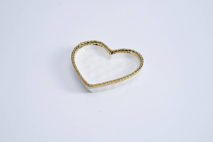 Pampa Bay Mini Heart Dish - White with Gold Trim - Gabrielle's Biloxi