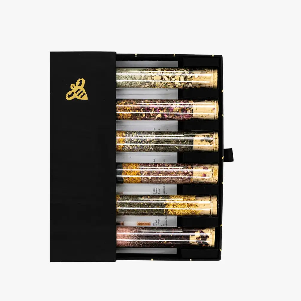Soaking Bath Salts w/Pouches Gift Set - Box of 6 Glass Vials - Gabrielle's Biloxi