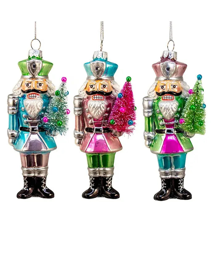 5.875" Glass Nutcracker W/Sisal Tree Ornament 3 Assorted - Gabrielle's Biloxi