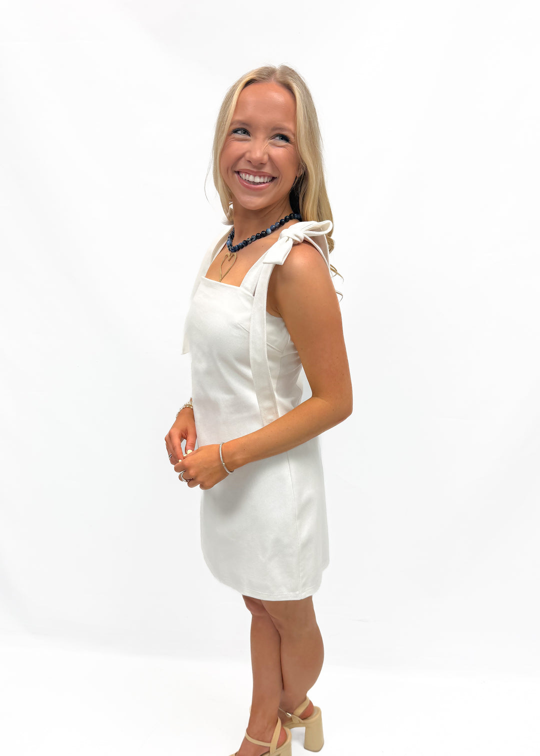Denim Mini Dress - White - Gabrielle's Biloxi