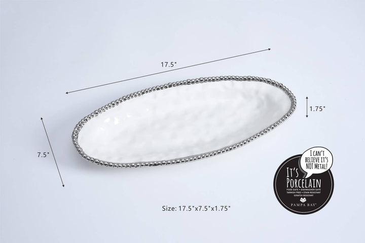 Pampa Bay Oval Serving Piece - White & Silver - Gabrielle's Biloxi