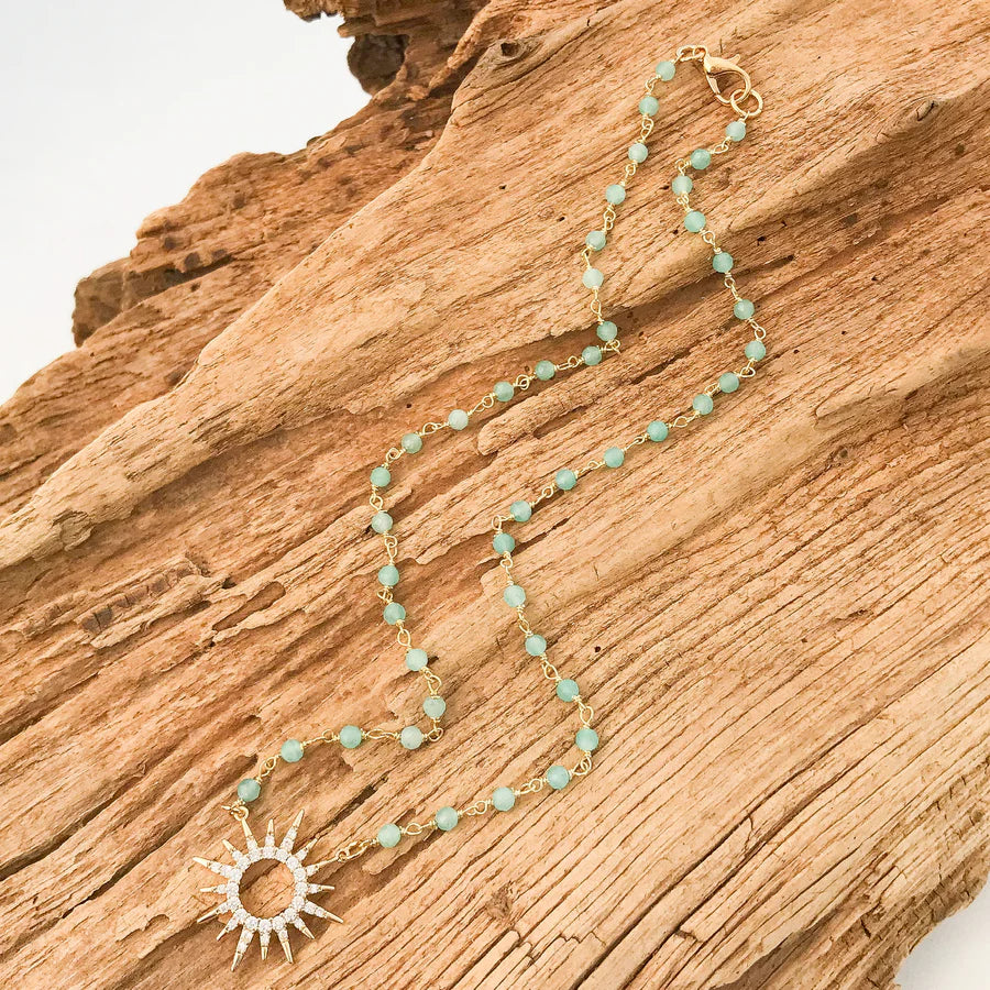 Virtue Rhinestone Starburst on 16" Rosary - Aqua - Gabrielle's Biloxi