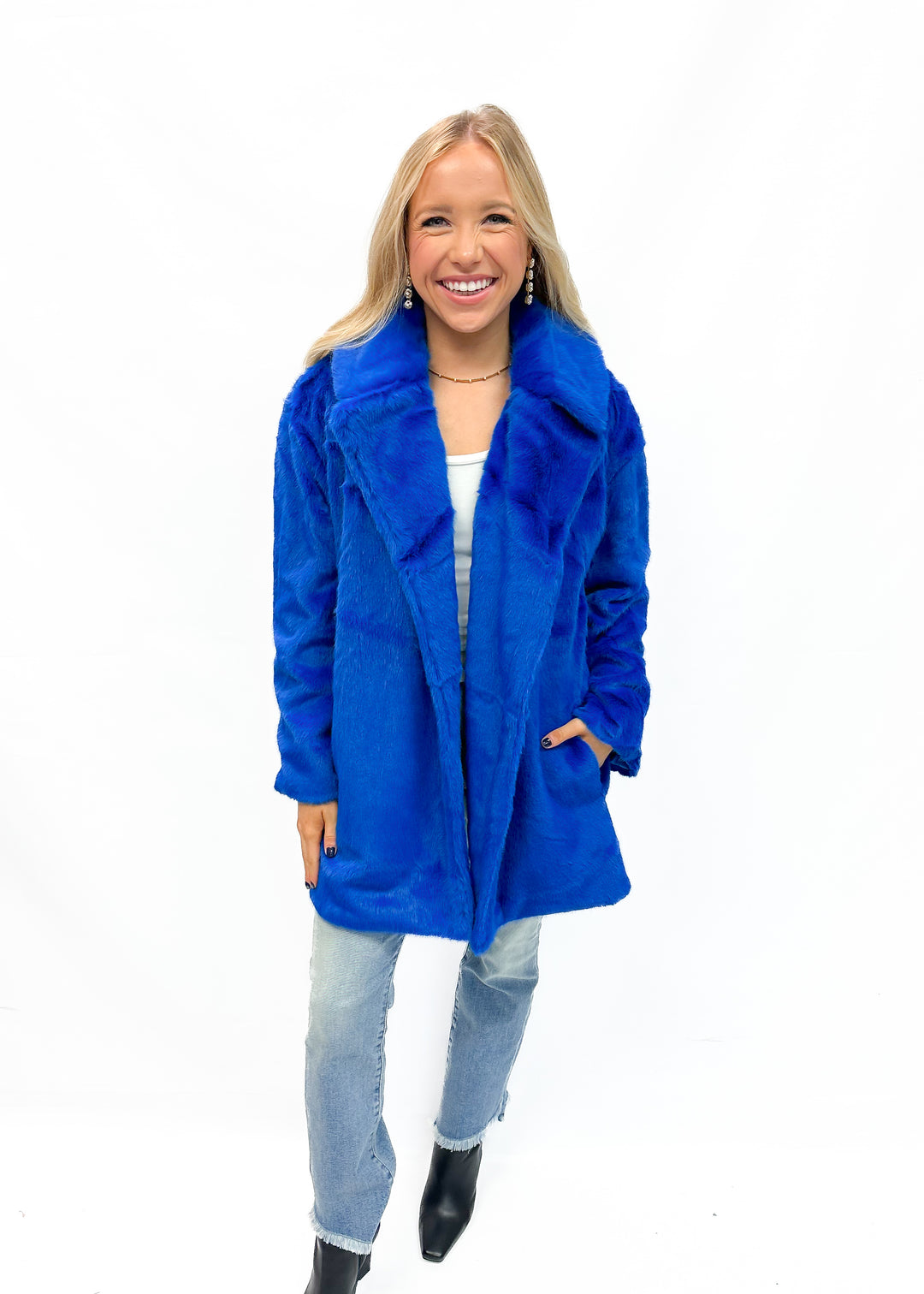Jayley Faux Fur Duchess Midi Coat - Blue - Gabrielle's Biloxi