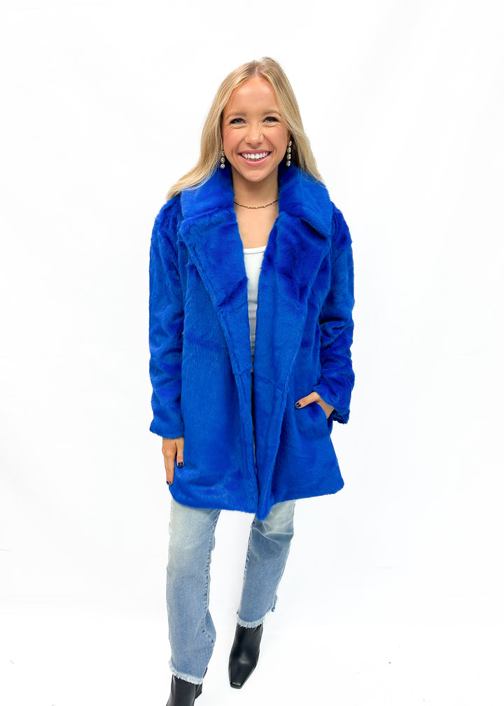 Jayley Faux Fur Duchess Midi Coat - Blue - Gabrielle's Biloxi