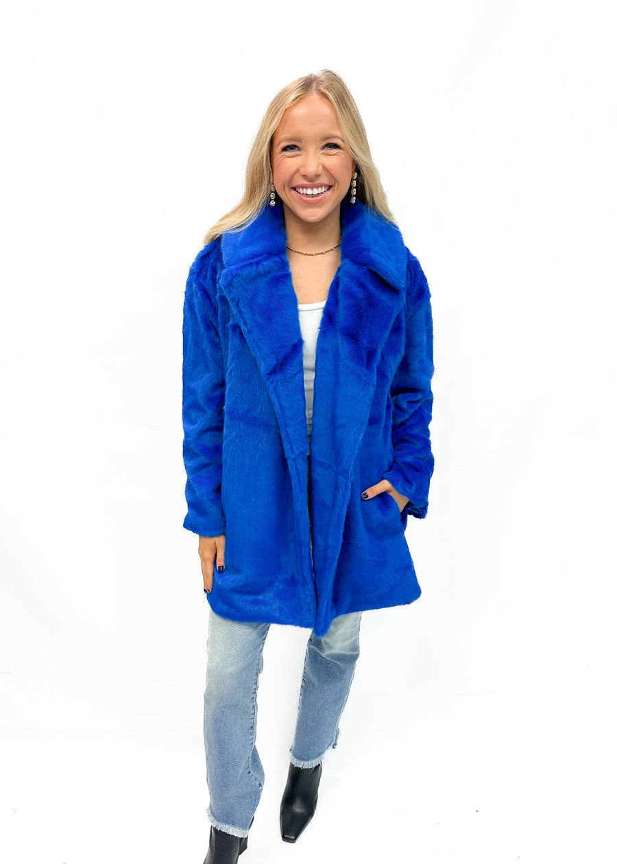 Jayley Faux Fur Duchess Midi Coat - Blue - Gabrielle's Biloxi