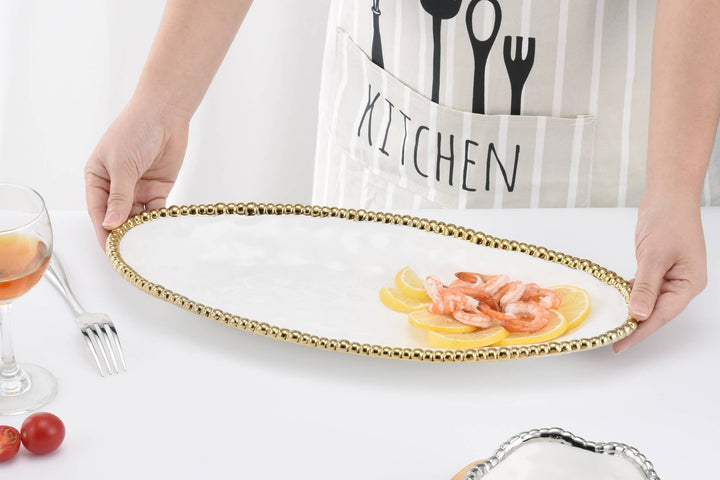 Pampa Bay Oval Serving Piece - White & Gold - Gabrielle's Biloxi