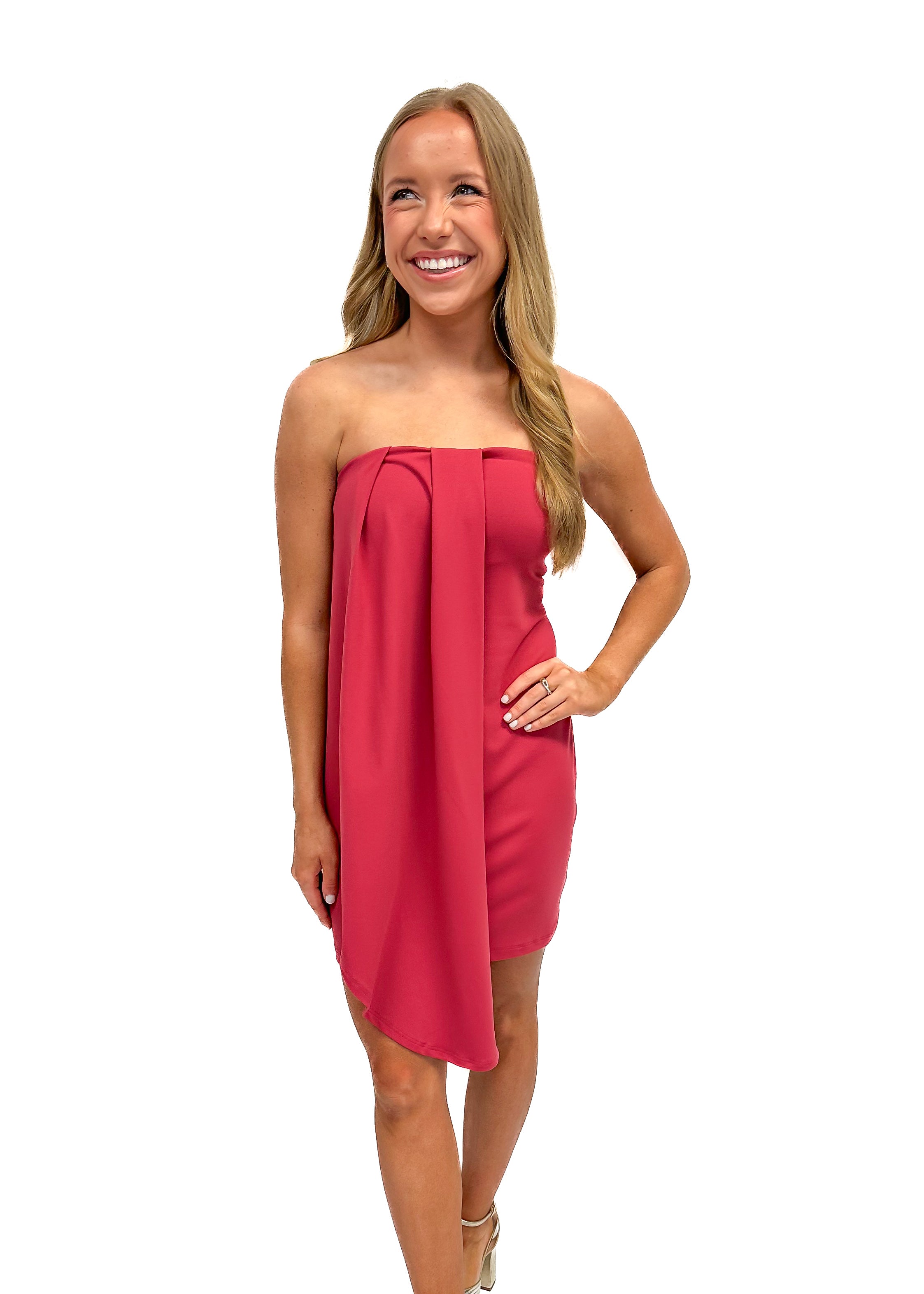 Susana Monaco Asymmetrical Pleat Tube Dress 17" - Poppy - Gabrielle's Biloxi