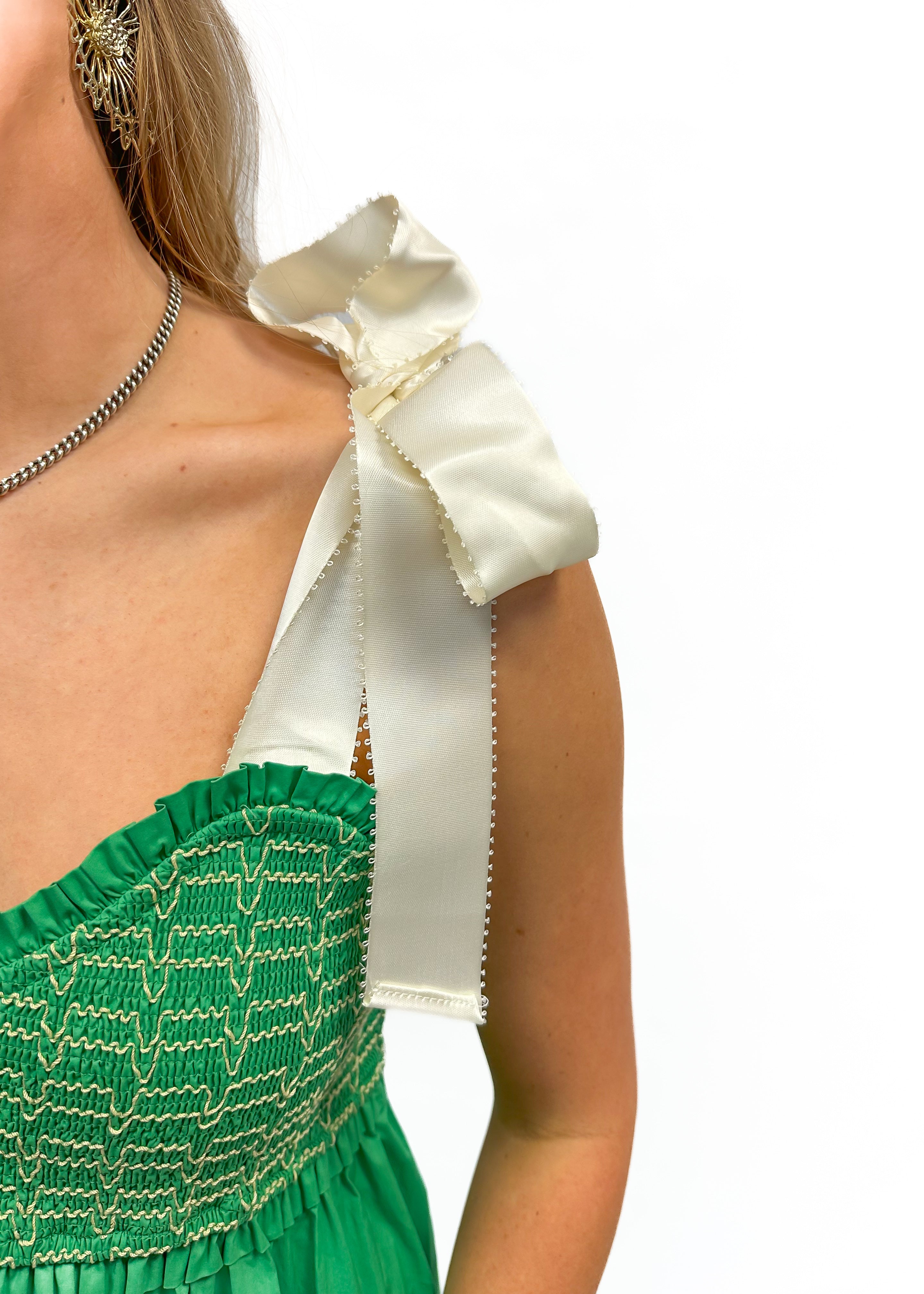 Tiered Smocked Maxi Dress - Green - Gabrielle's Biloxi