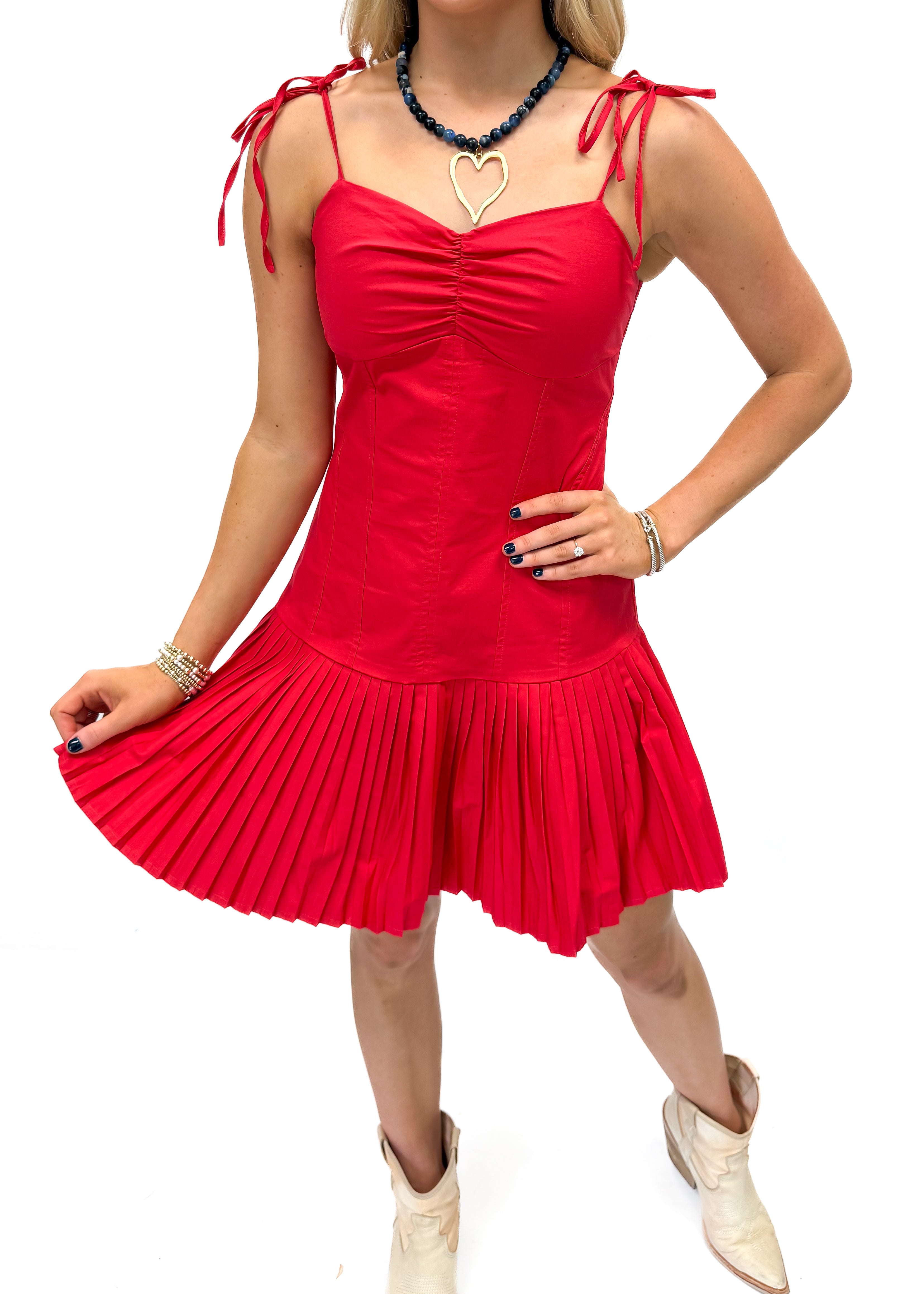 Sweatheart Neckline Mini Dress - Red - Gabrielle's Biloxi