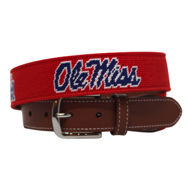 Ole Miss Red Needlepoint Belt