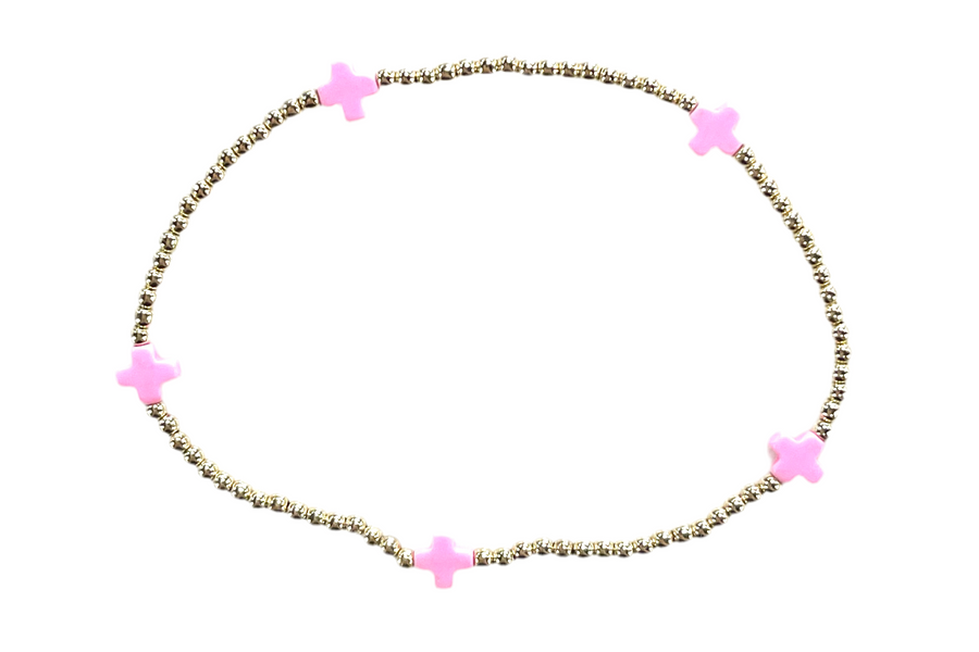 ENewton Signature Cross Small Gold Pattern 2mm Bead Bracelet - Bright Pink - Gabrielle's Biloxi