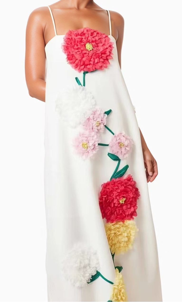 Colorful 3D Floral Swing Suspender Long Summer Dress - Gabrielle's Biloxi
