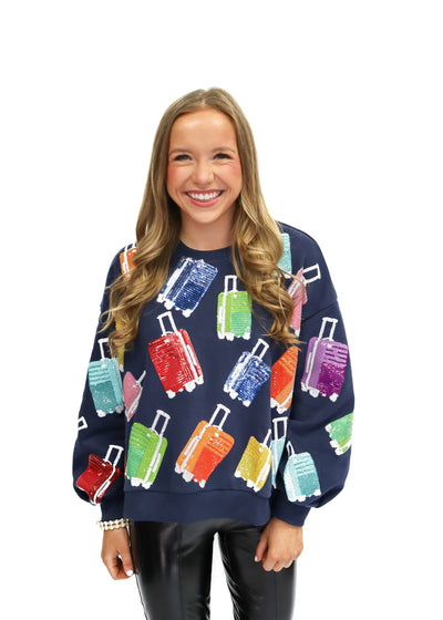 Queen of Sparkles Navy & Rainbow Suitcase Sweatshirt - Gabrielle's Biloxi