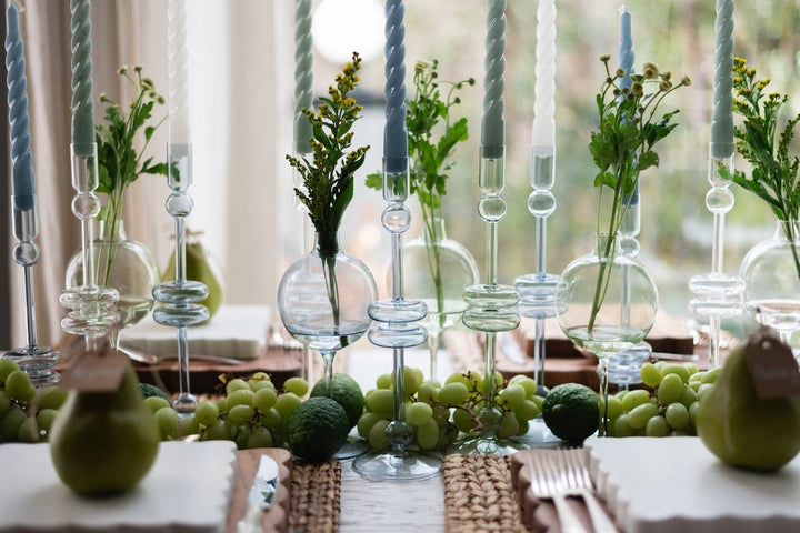 Etu Glass Candlestick Pair, Medium, Denim - Gabrielle's Biloxi