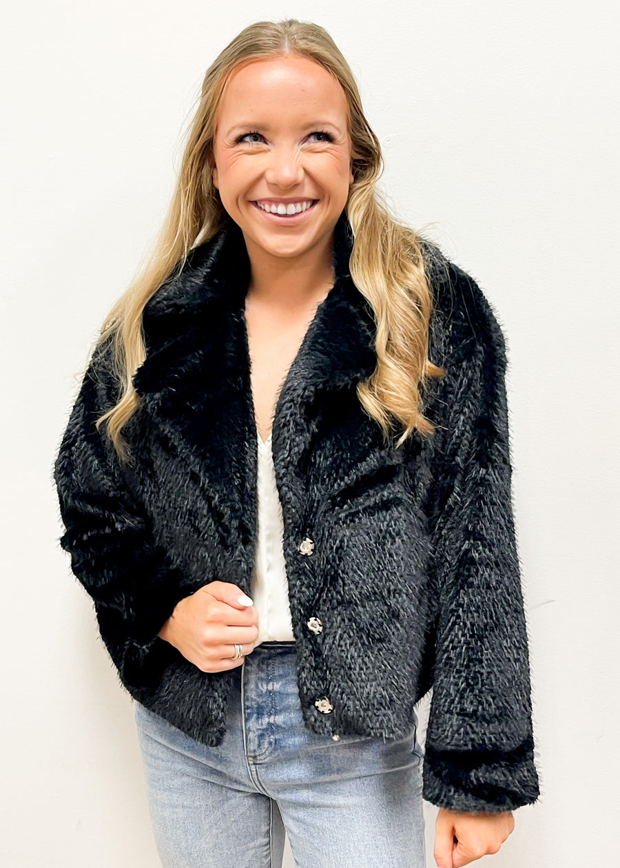 Molly Bracken Faux Fur Coat - Black - Gabrielle's Biloxi