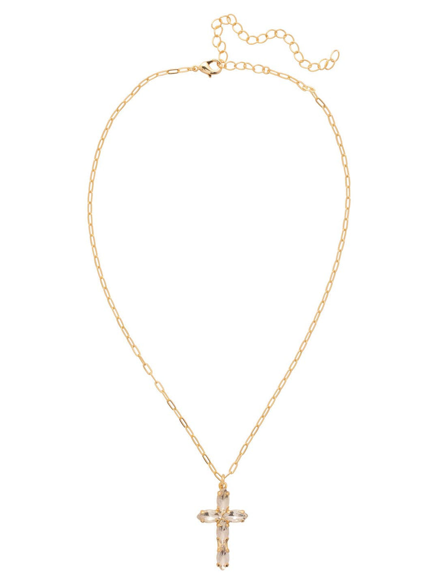 Sorrelli Clarissa Cross Pendant Necklace - Bright Gold Crystal - Gabrielle's Biloxi