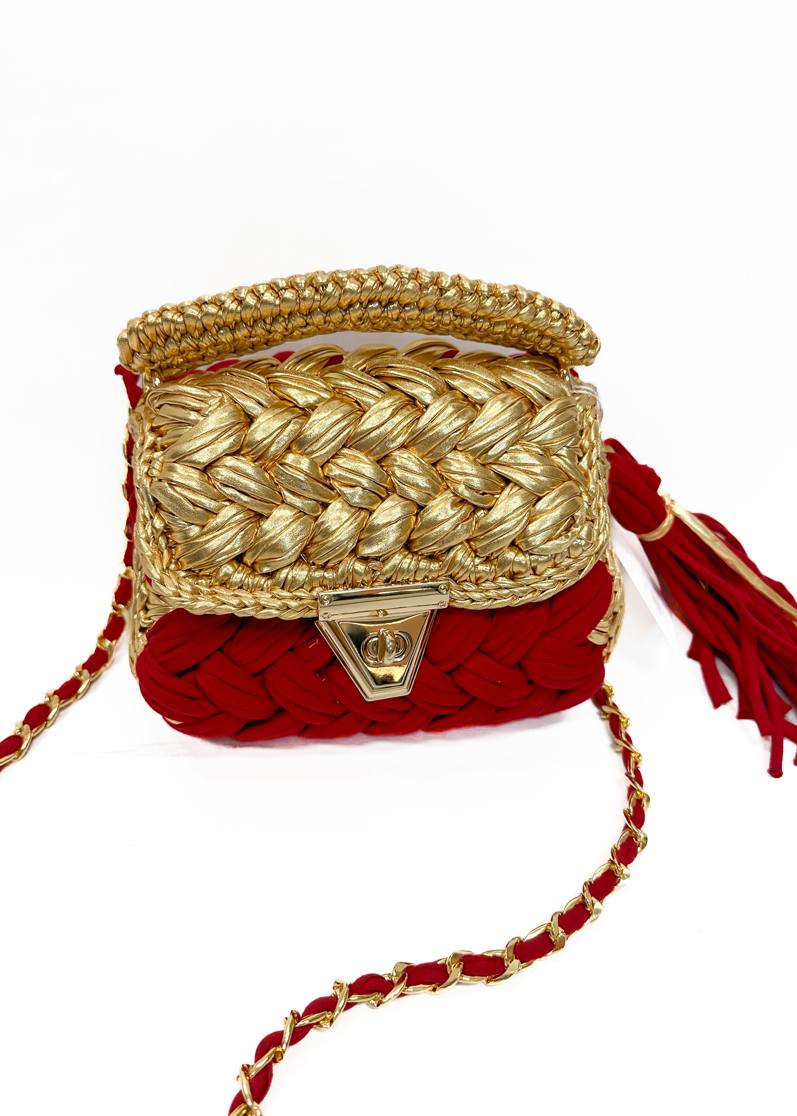 Wolf & Willa Bliss 2 Crocheted Bag with Gold Flap - Red - Gabrielle's Biloxi