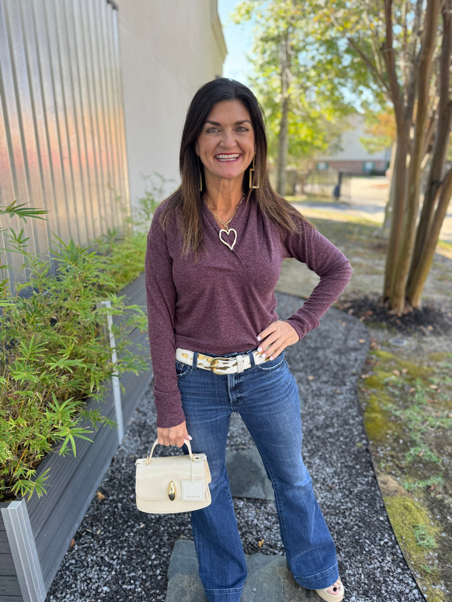 Bobi Shawl Collar Sweatshirt - Wine - Gabrielle's Biloxi