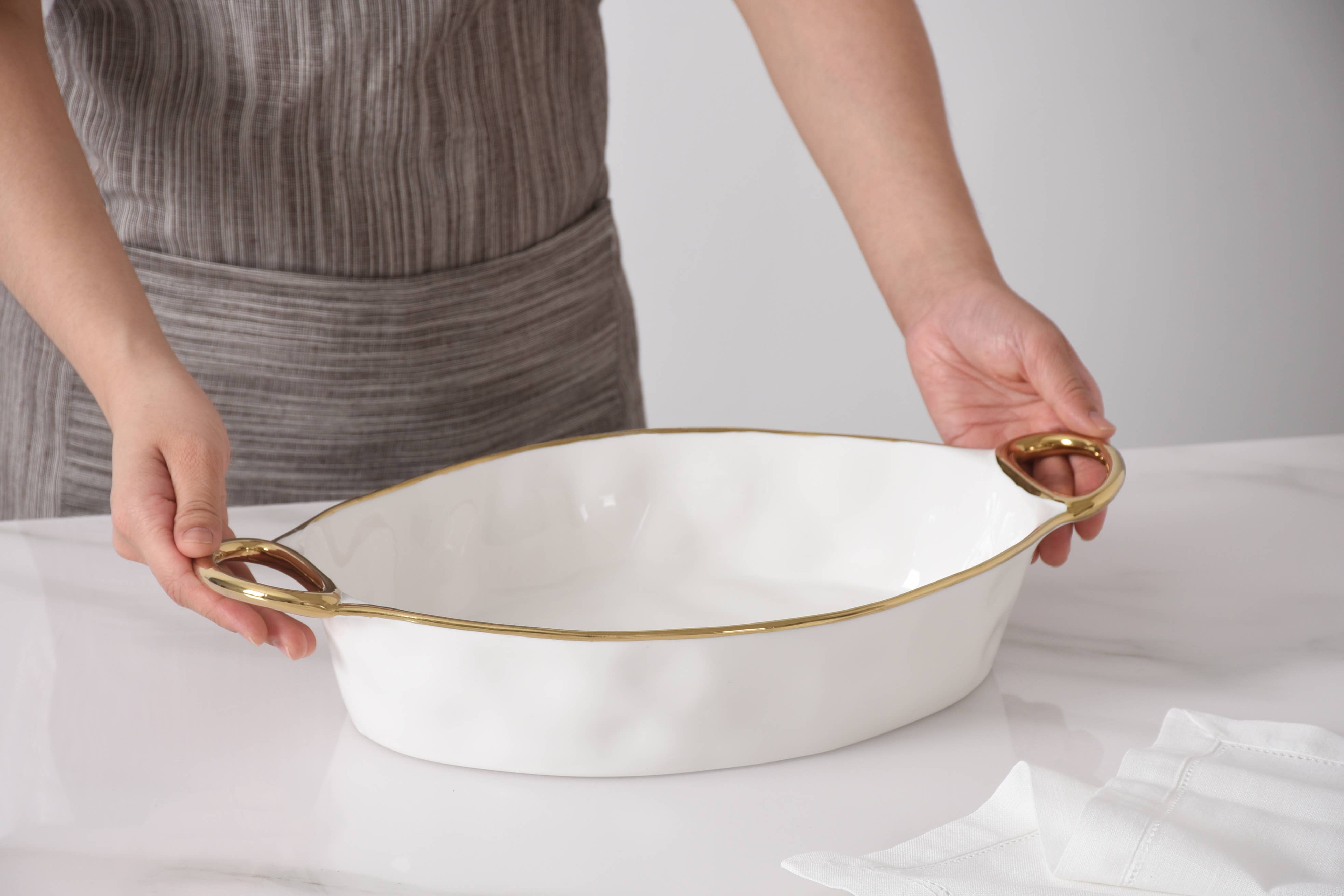 Pampa Bay Oval Baking Dish - Gold Handles - Gabrielle's Biloxi