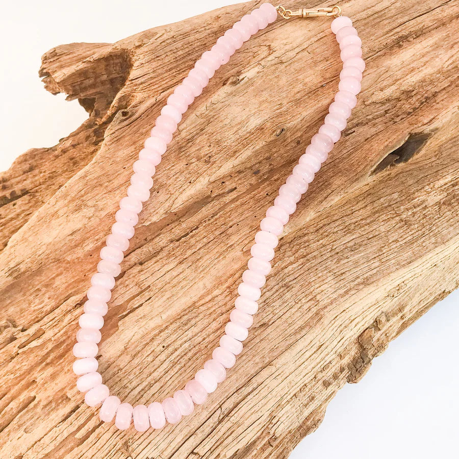 Rondelle Gemstone Layering Necklace 18" - Blush Cateye - Gabrielle's Biloxi