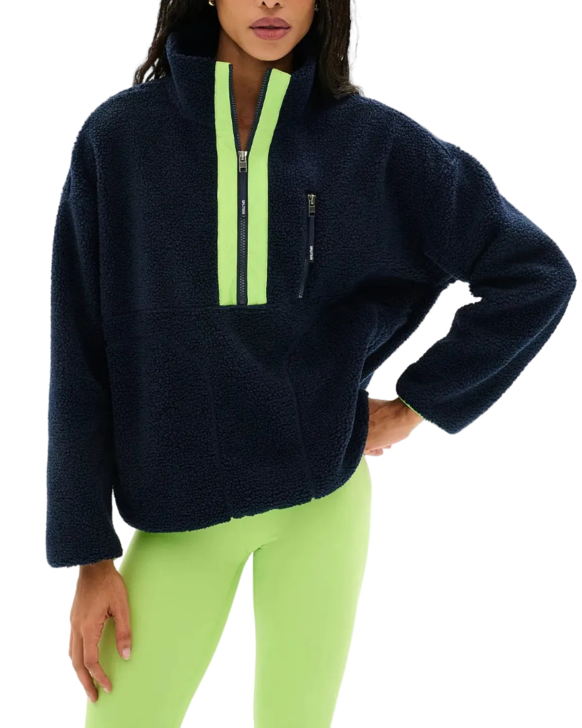 Splits59 Reese Sherpa Half Zip Pullover - Indigo/Limeade - Gabrielle's Biloxi