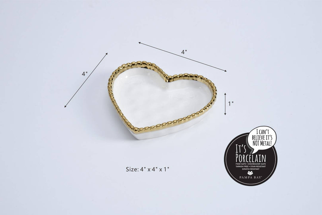 Pampa Bay Mini Heart Dish - White with Gold Trim - Gabrielle's Biloxi