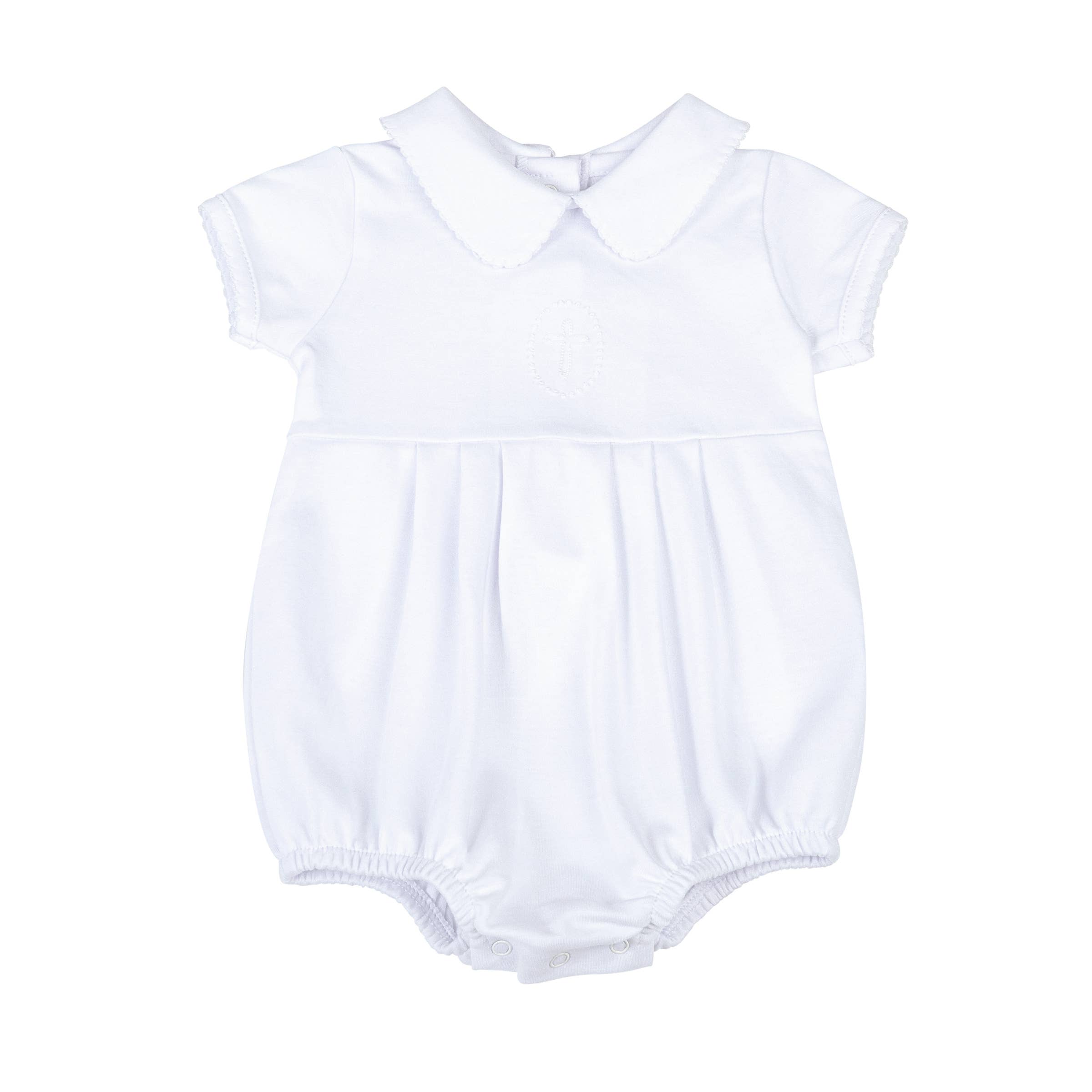 Magnolia Baby Blessed Collared S/S Girl Bubble - White - Gabrielle's Biloxi