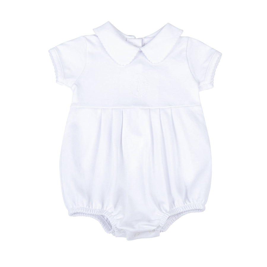 Magnolia Baby Blessed Collared S/S Girl Bubble - White - Gabrielle's Biloxi