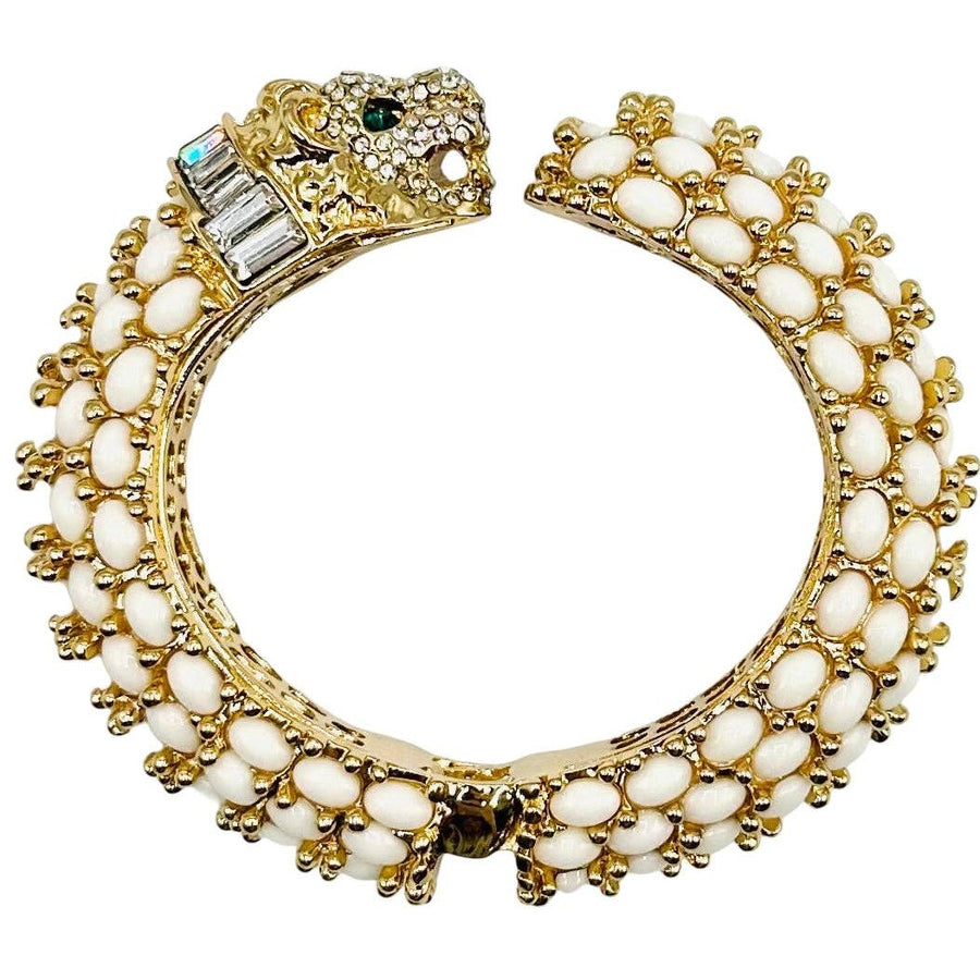 Beaded Leopard Hinged Bracelet in White - Gabrielle's Biloxi