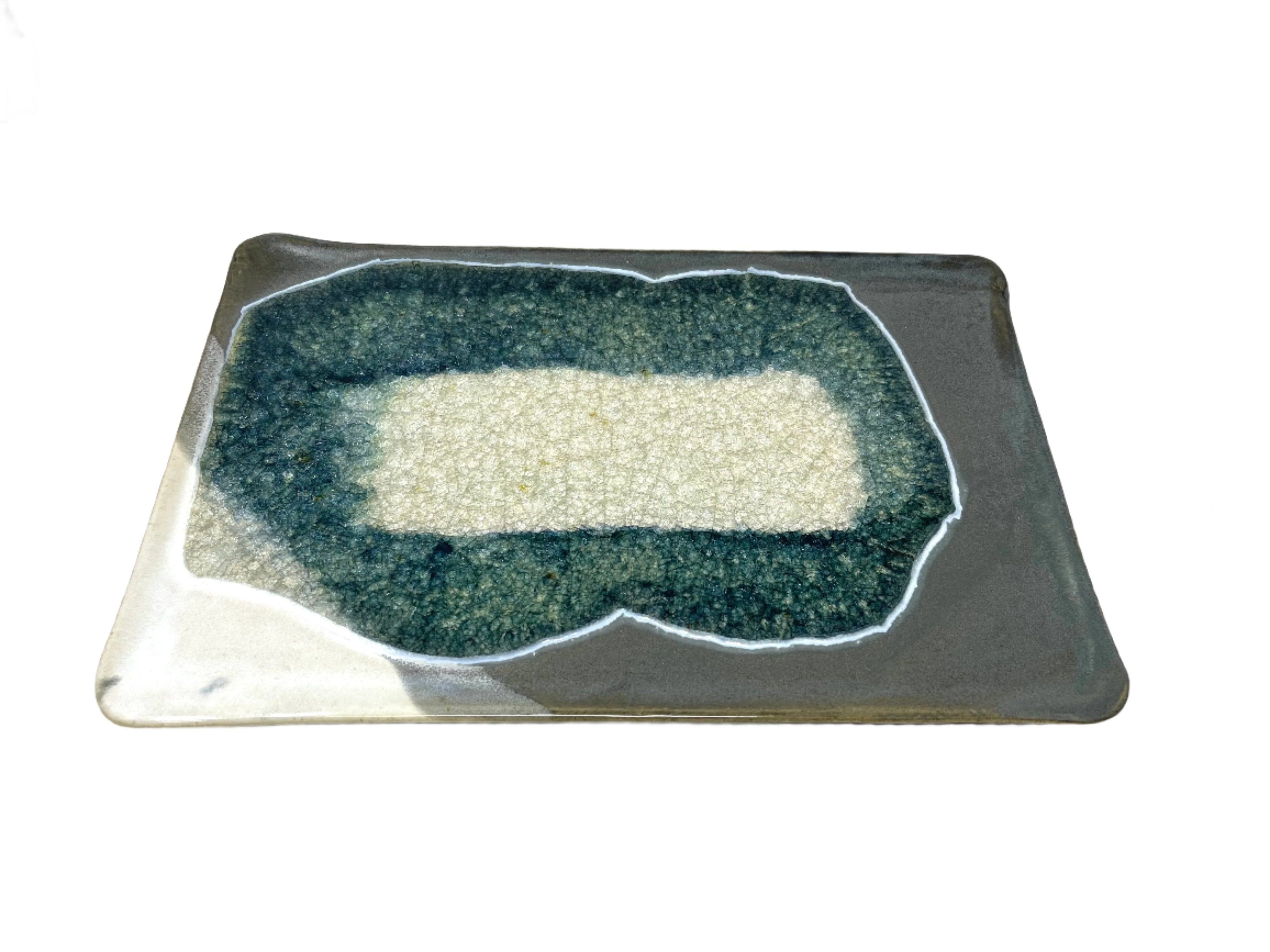 Dock 6 Pottery Large Rectangle Tray w/glass - Grey & White - Gabrielle's Biloxi