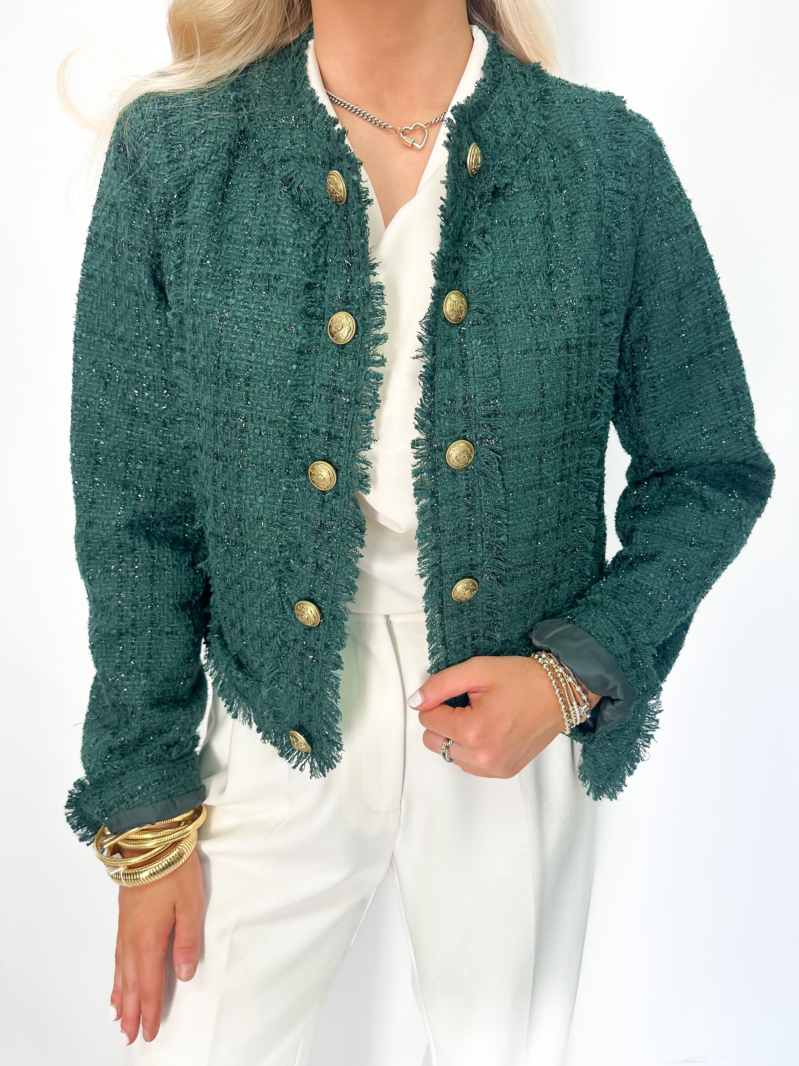 Dolce Cabo Lurex Tweed Jacket - Dark Green - Gabrielle's Biloxi