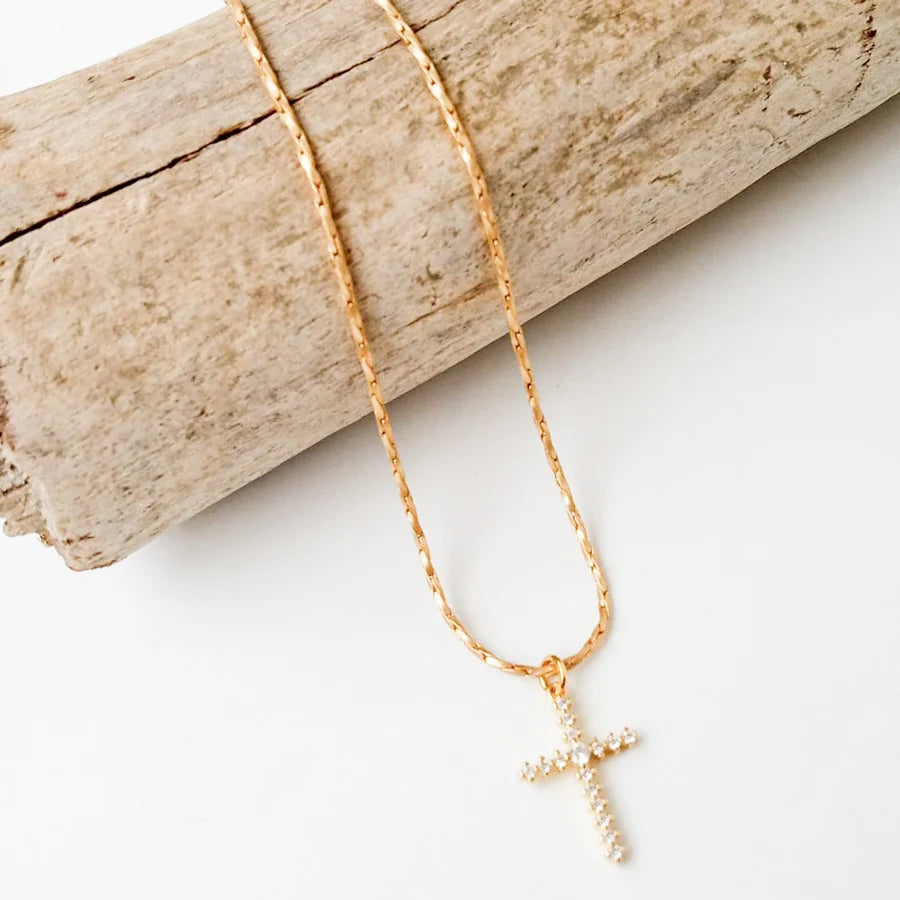 Virtue Petite Rope Chain 16” W/ CZ Cross - Gold