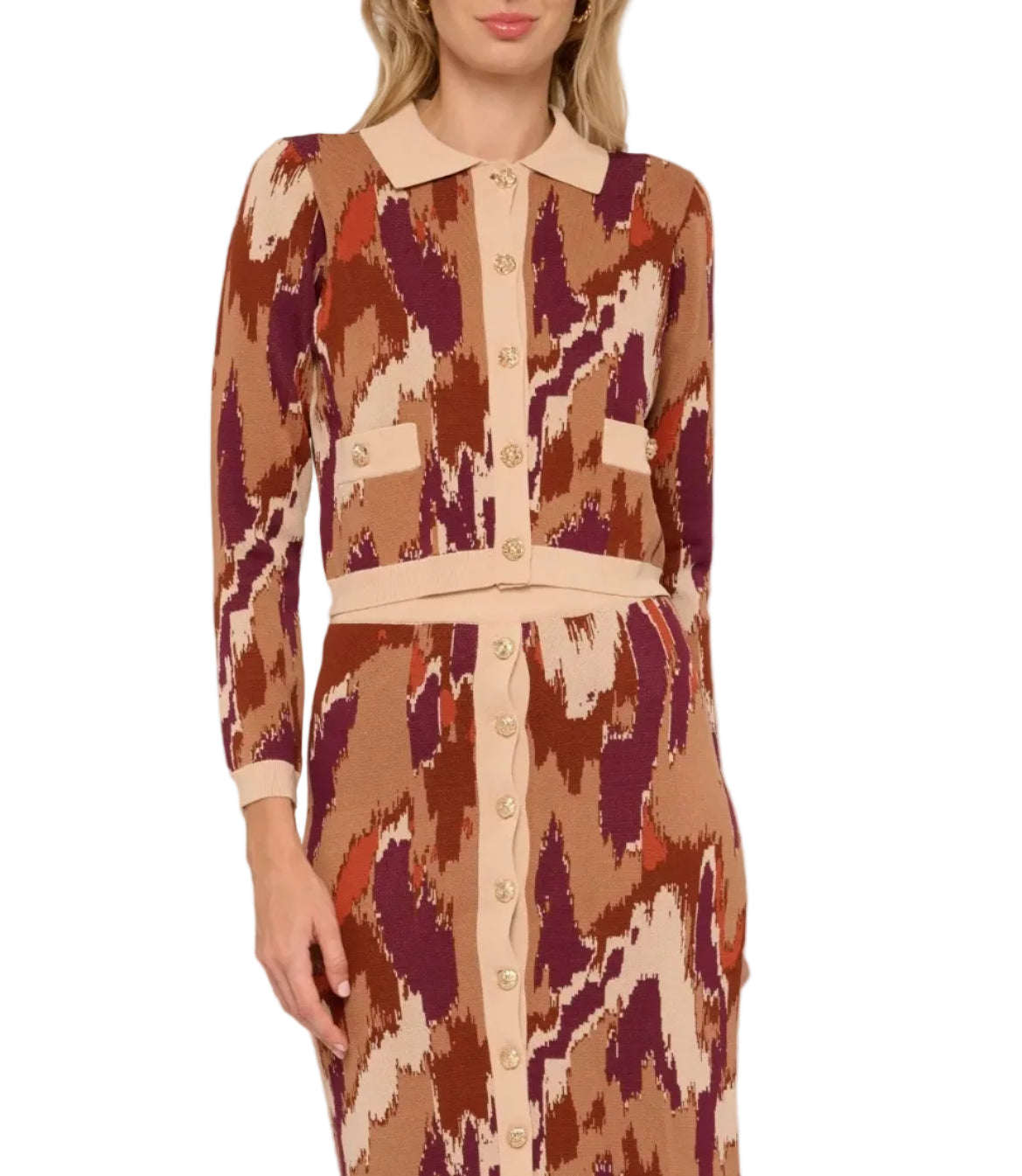 Love the Label Hattie Cardigan - Amber Brush Print