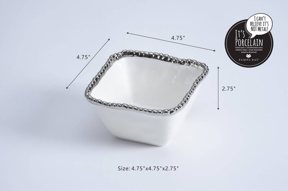 Pampa Bay Square Snack Bowl - White & Silver - Gabrielle's Biloxi