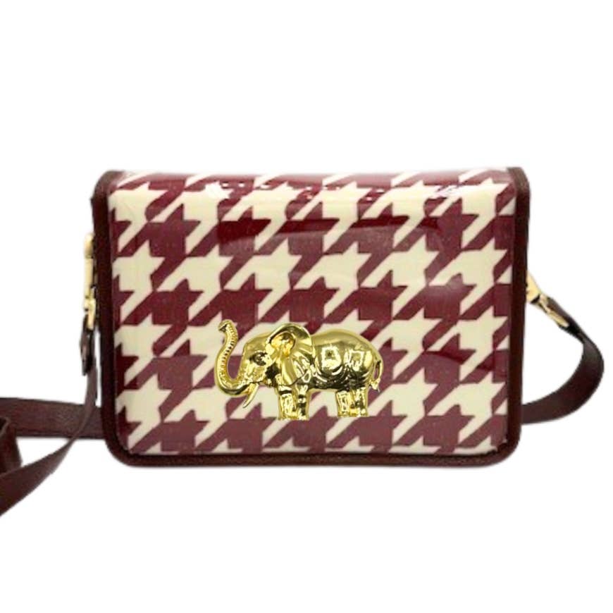 Crimson Houndstooth Clear Gameday Stadium Bag w/ Elephant - Gabrielle's Biloxi