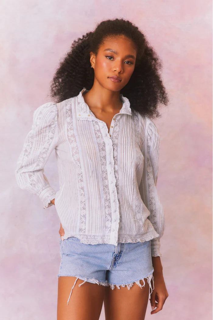 Love Shack Fancy Jacque Top - Ice Blue - Gabrielle's Biloxi