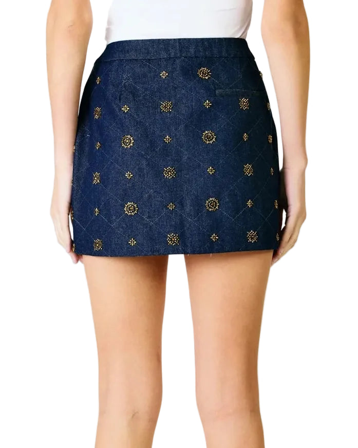 Line and Dot Attina Mini Skirt - Light Blue
