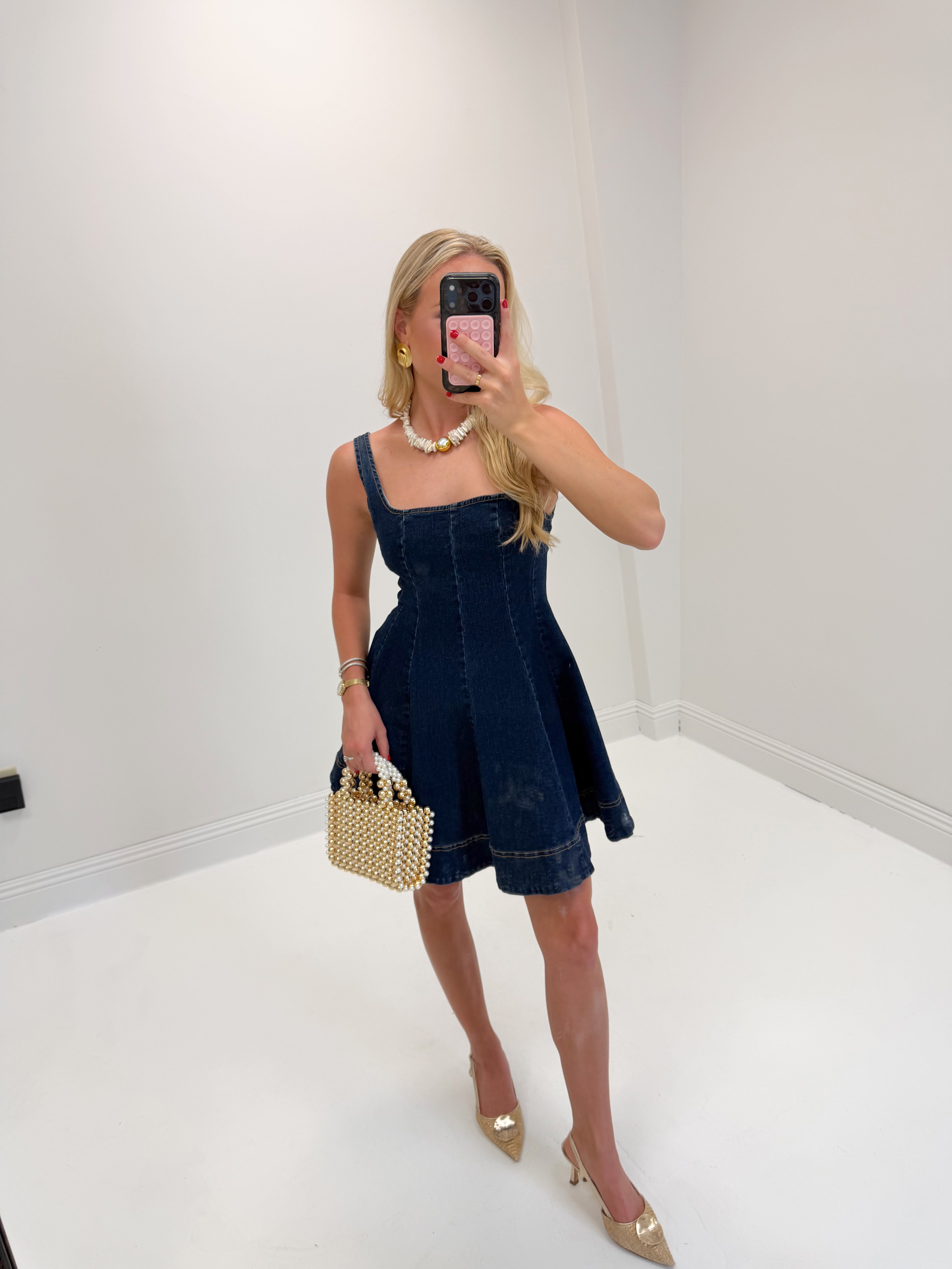 Mini Flare Denim Dress - Indigo