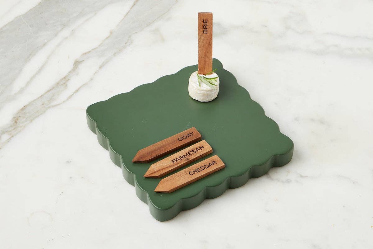 Etu Home Square Scalloped Board with Cheese Markers, Small, Spruce - Gabrielle's Biloxi