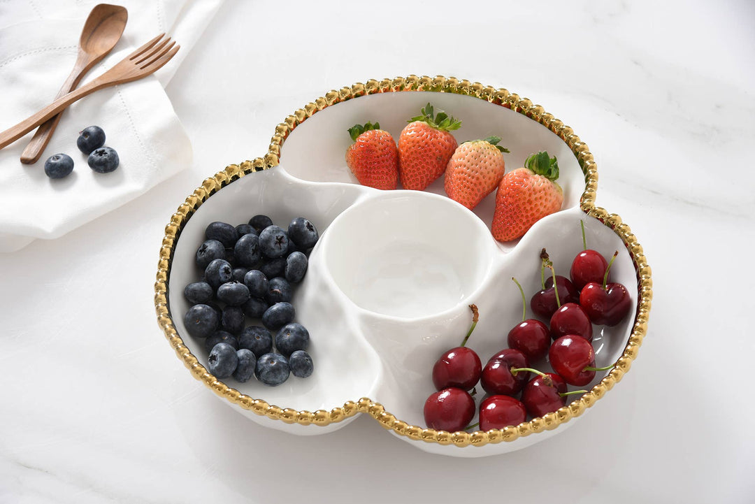 Pampa Bay 4 Section Server - White & Gold - Gabrielle's Biloxi