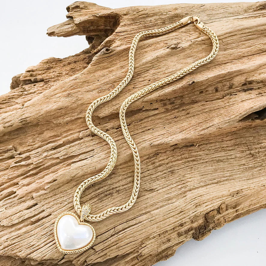 Virtue Puff Pearl Heart on Small Box Weave Necklace - Gabrielle's Biloxi
