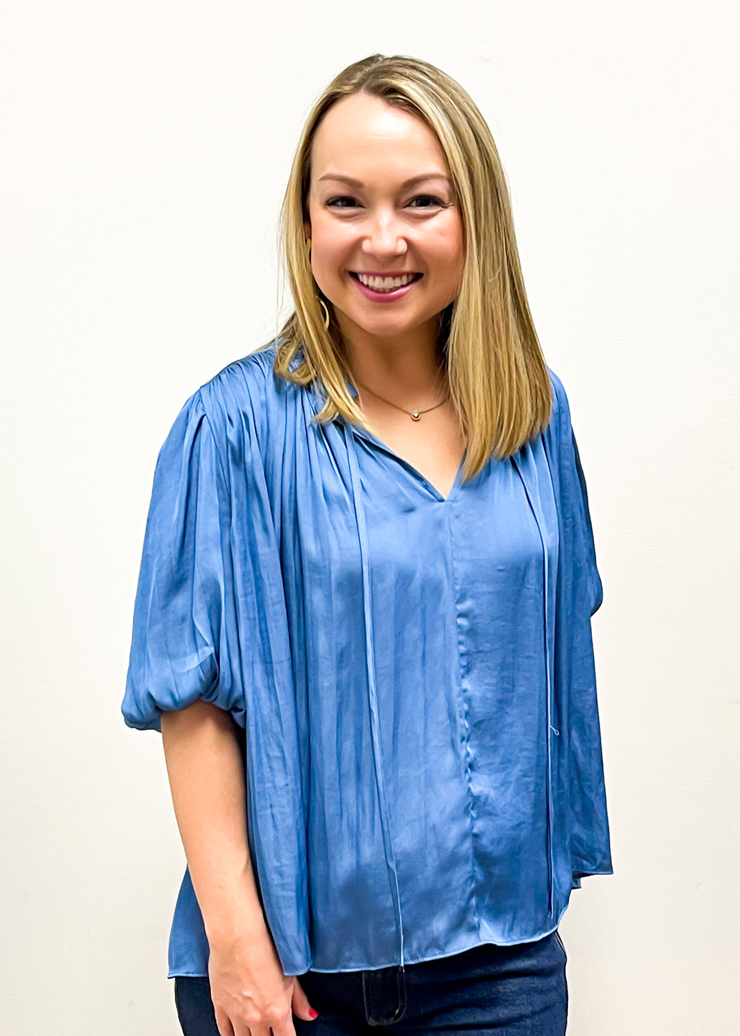 LBLOX Bubble Sleeves Blouse - Dusty Blue - Gabrielle's Biloxi