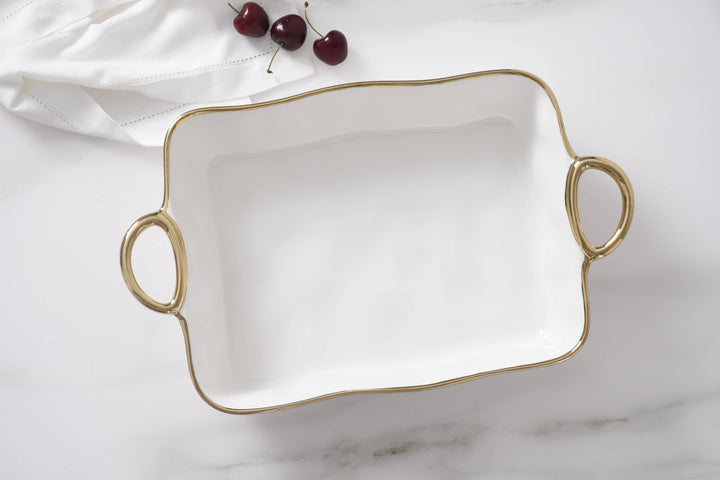 Pampa Bay Rectangular Baking Dish - Gold Handles - Gabrielle's Biloxi