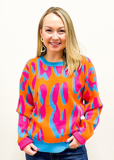Bright Leopard Sweater Top - Pink - Gabrielle's Biloxi
