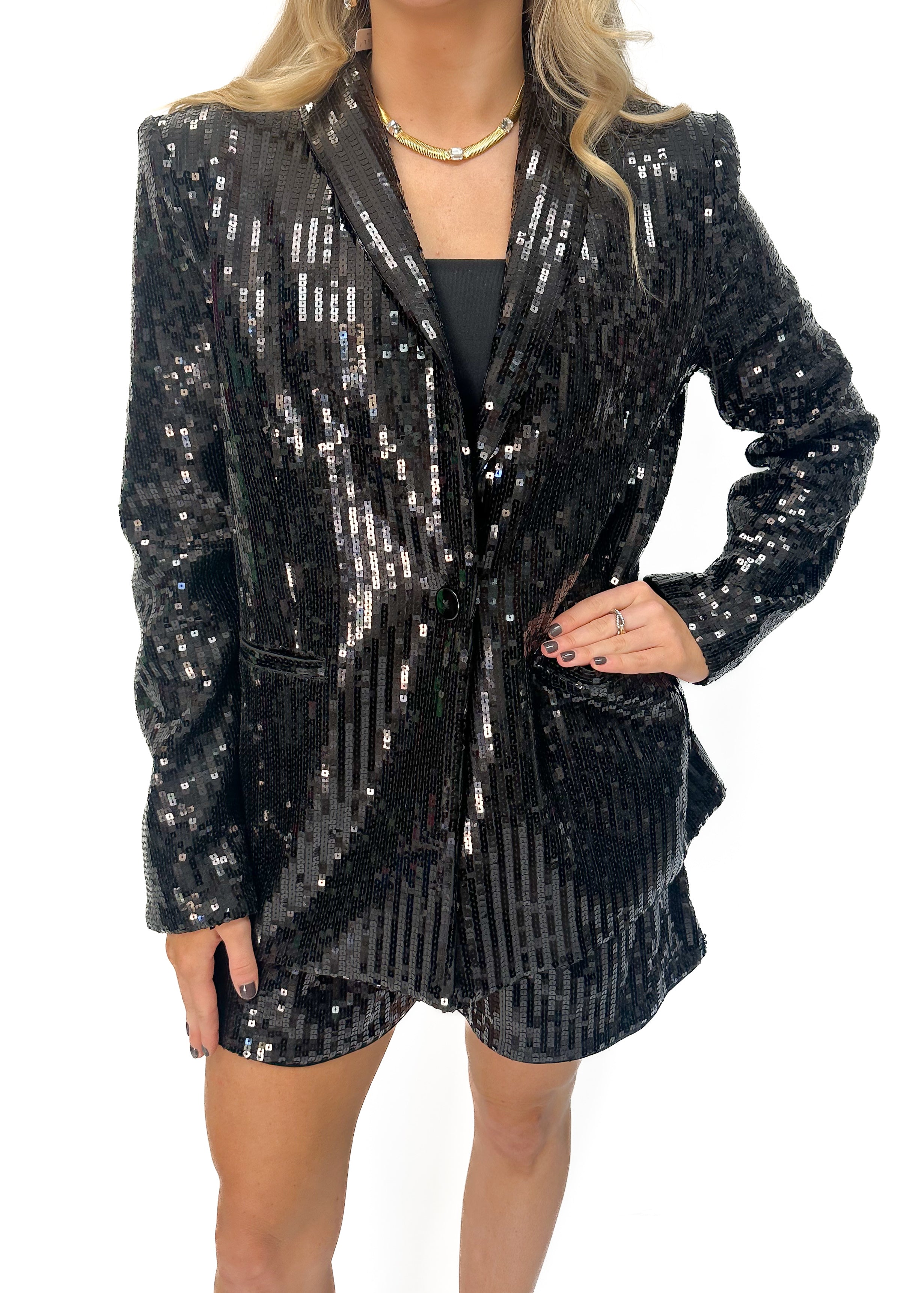 Susana Monaco Square Sequin Blazer - Black - Gabrielle's Biloxi