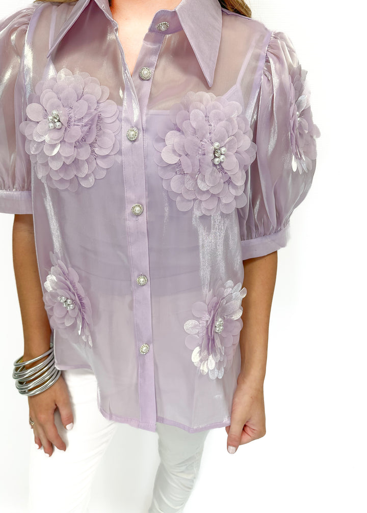 LBLOX Button Flower Blouse - Lavender - Gabrielle's Biloxi