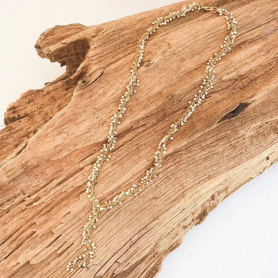 Virtue Small Cluster Rosary Drop Necklace - Pearl