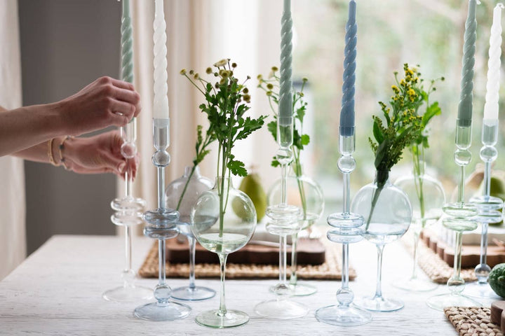Etu Glass Candlestick Pair, Medium, Denim - Gabrielle's Biloxi