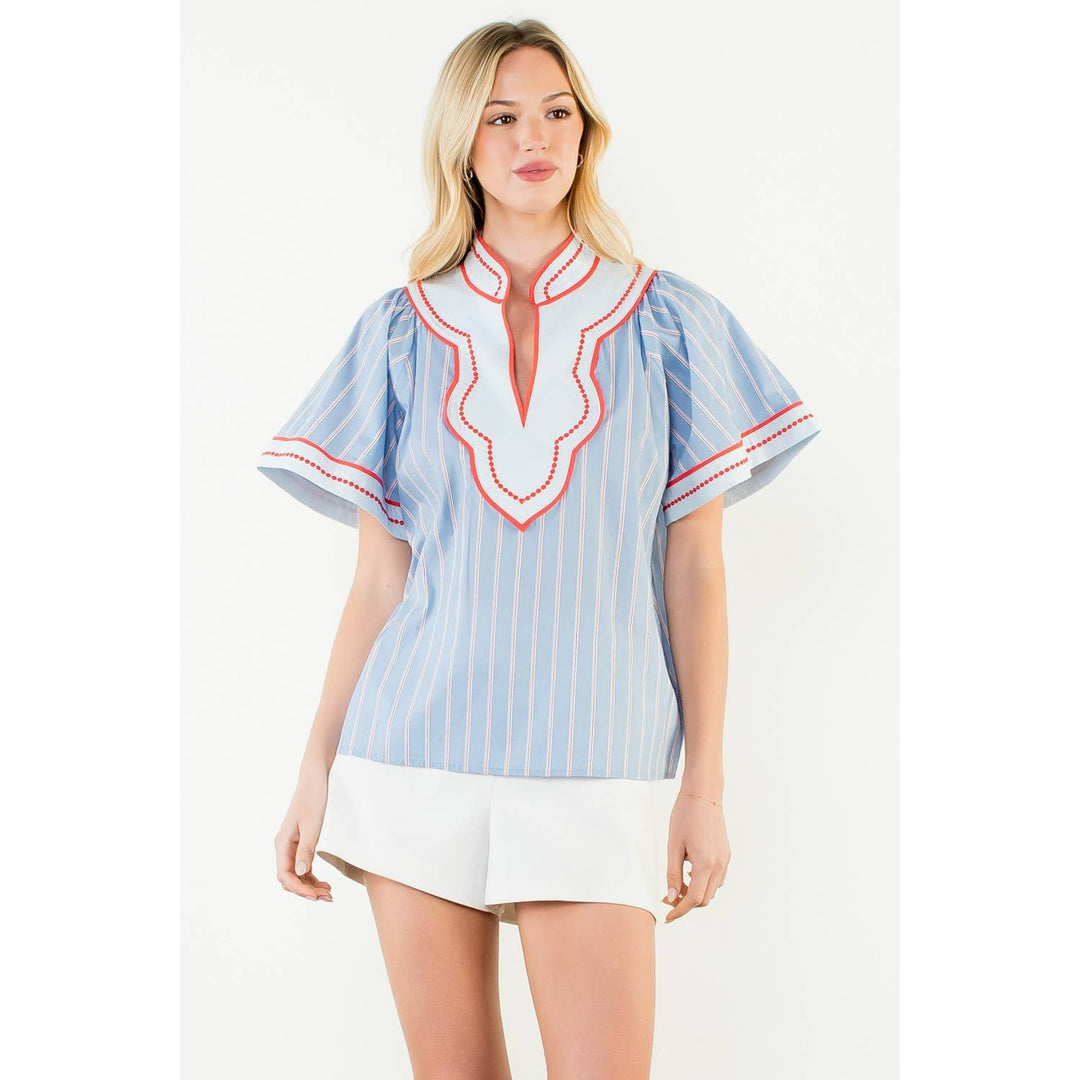 Wide Sleeve Striped Pattern Top - Gabrielle's Biloxi